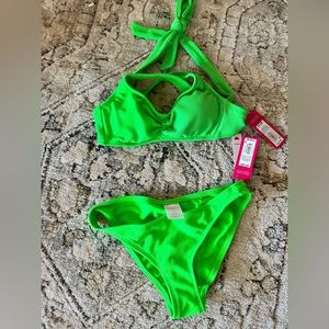 Xhilaration cheeky two-piece neon green swim suit.
